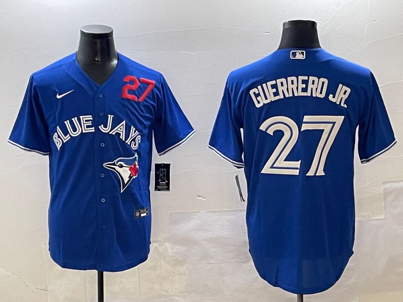 Men Toronto Blue Jays #27 Guerrero jr Blue Game 2025 Nike MLB Jersey style 2